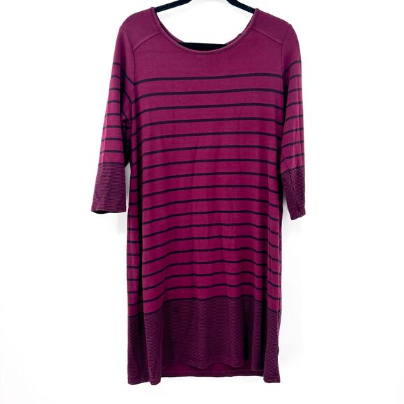 Lila Rose Striped Knee-Length Dress, Burgundy & Black, Straight Style, Size L - Picture 1 of 5